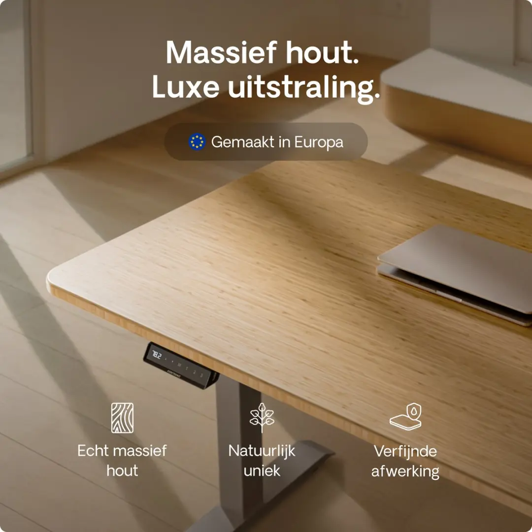Desktronic HomeOne Zit-sta Bureau 160x80cm - Bamboo/Grijs
