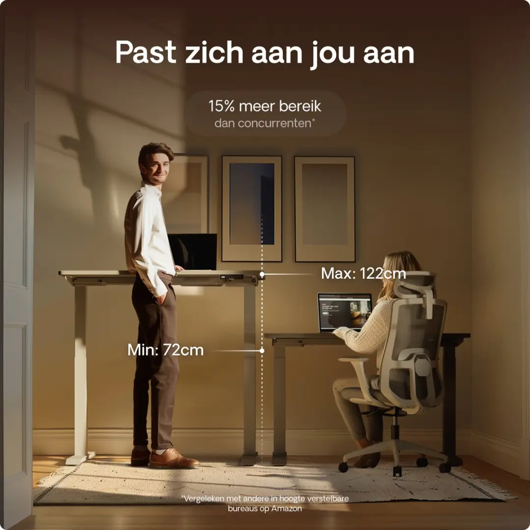 Desktronic HomeOne Zit-sta Bureau 160x80cm - Grijs - 72-119cm