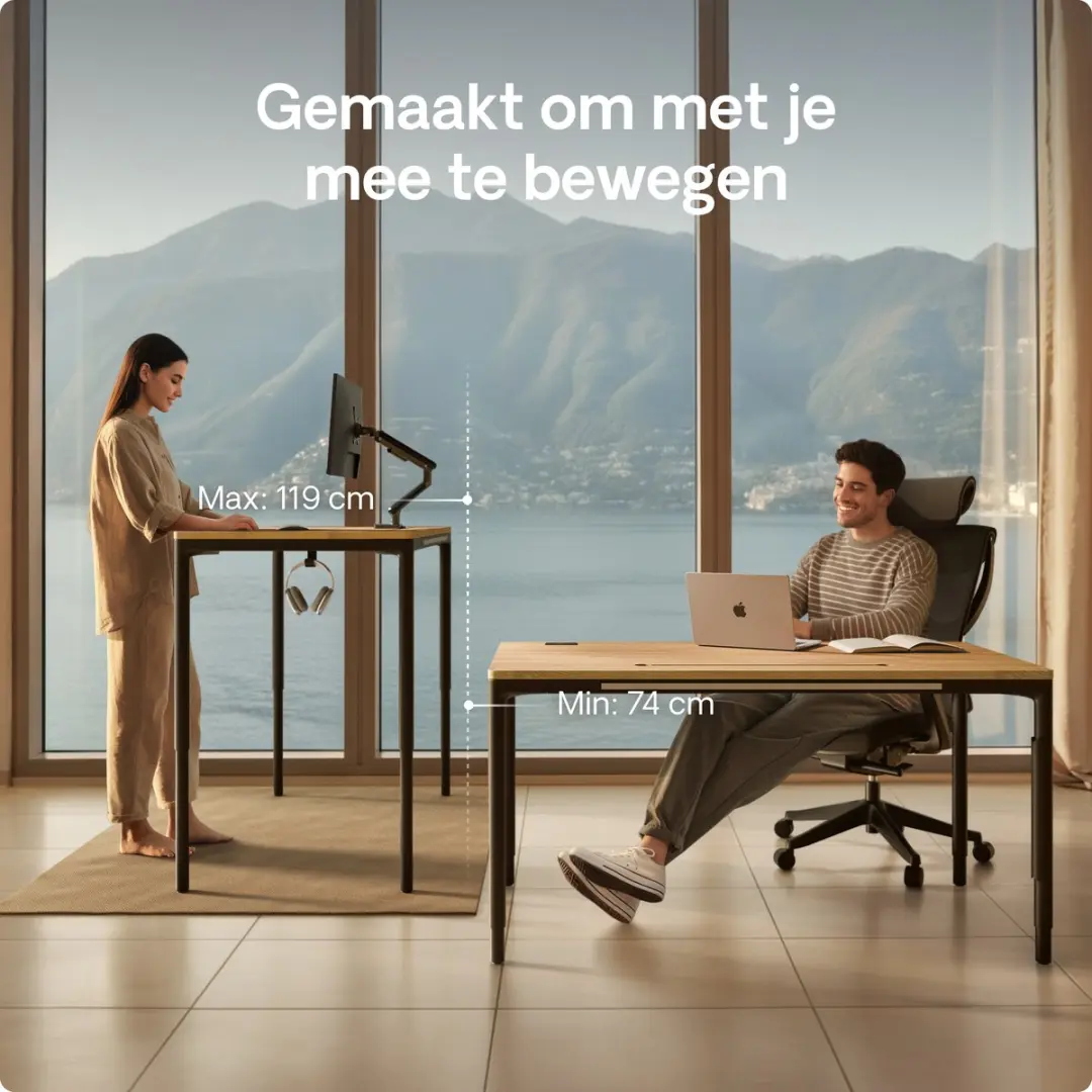 Desktronic HomeMax Zit-sta Bureau 160x80cm - Massief Eiken/Zwart