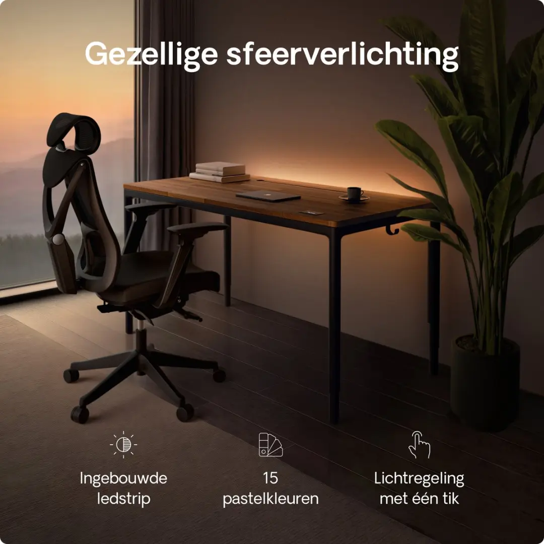 Desktronic HomeMax Zit-sta Bureau 160x80cm - Massief Notenhout/Zwart