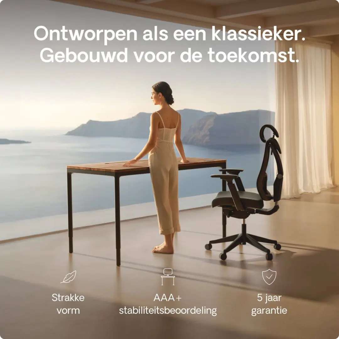 Desktronic HomeMax Zit-sta Bureau 160x80cm - Massief Notenhout/Zwart