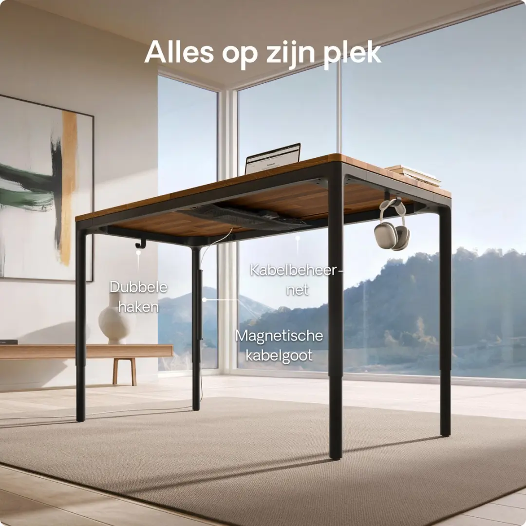 Desktronic HomeMax Zit-sta Bureau 160x80cm - Massief Notenhout/Zwart