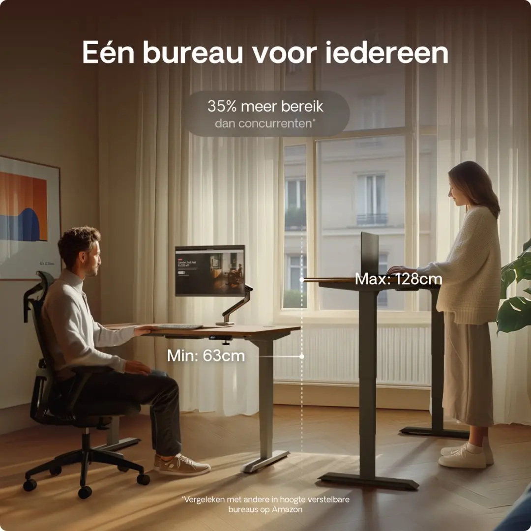 Desktronic HomePro Zit-sta Bureau 180x80cm Grijs/Notenhout