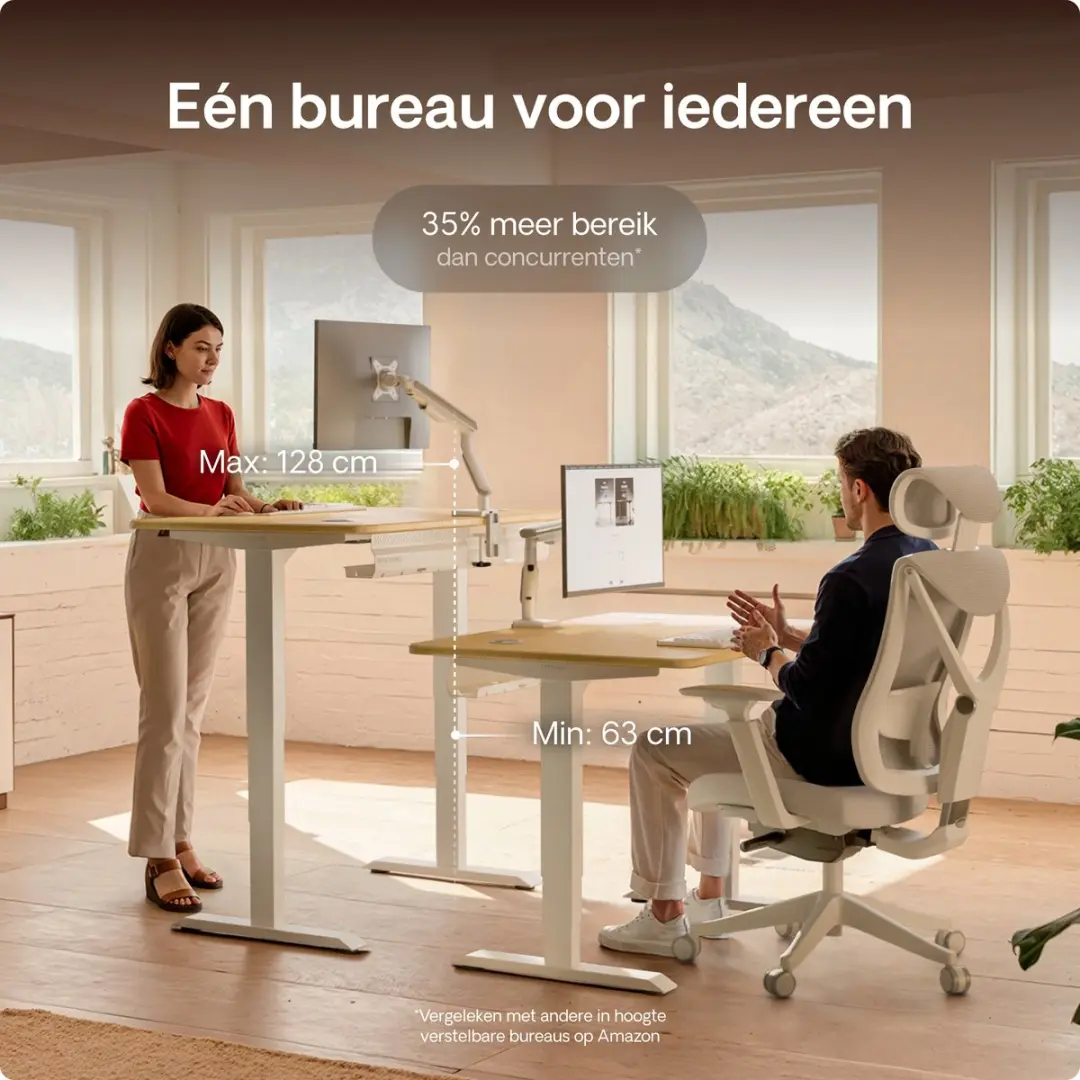 Desktronic HomePro Zit-sta Bureau 200x80cm Bamboo/Wit - 62-126cm