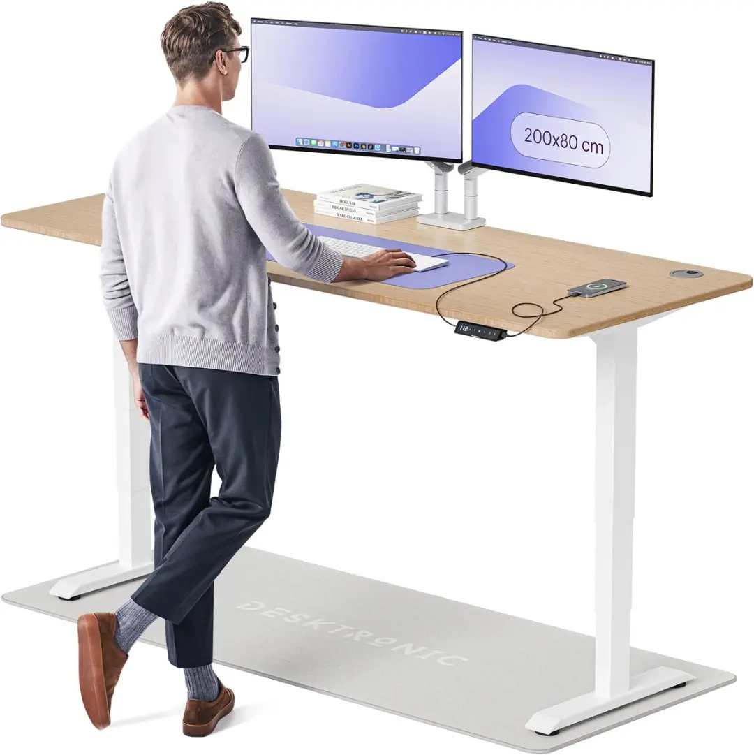 Desktronic HomePro Zit-sta Bureau 200x80cm Bamboo/Wit