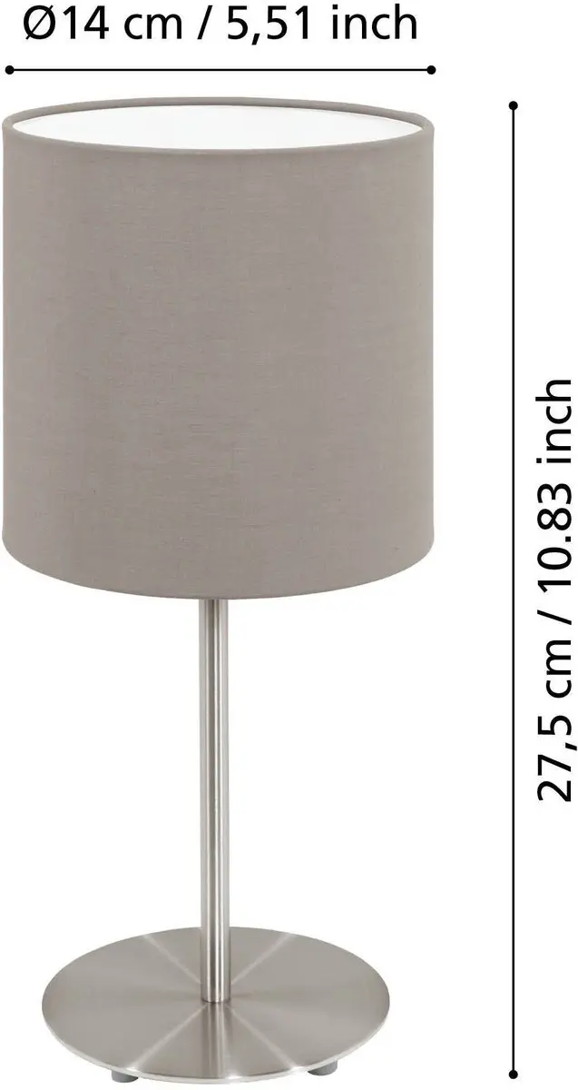 Eglo Pasteri Tafellamp - 1 Lichtpunt - Nikkel-Mat - Taupe