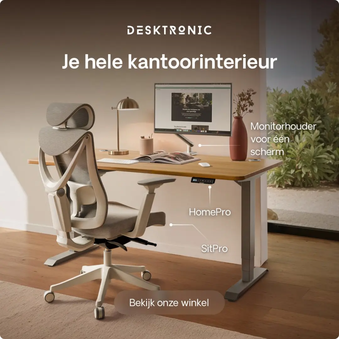 Desktronic HomePro Zit-sta Bureau 140x70cm - Massief Eiken/Grijs