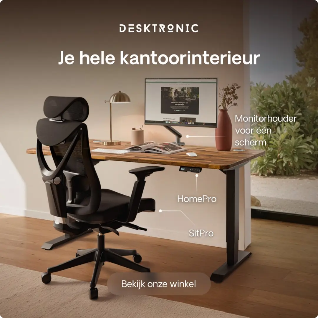 Desktronic HomePro Zit-sta Bureau 160x80cm - Massief Notenhout/Zwart