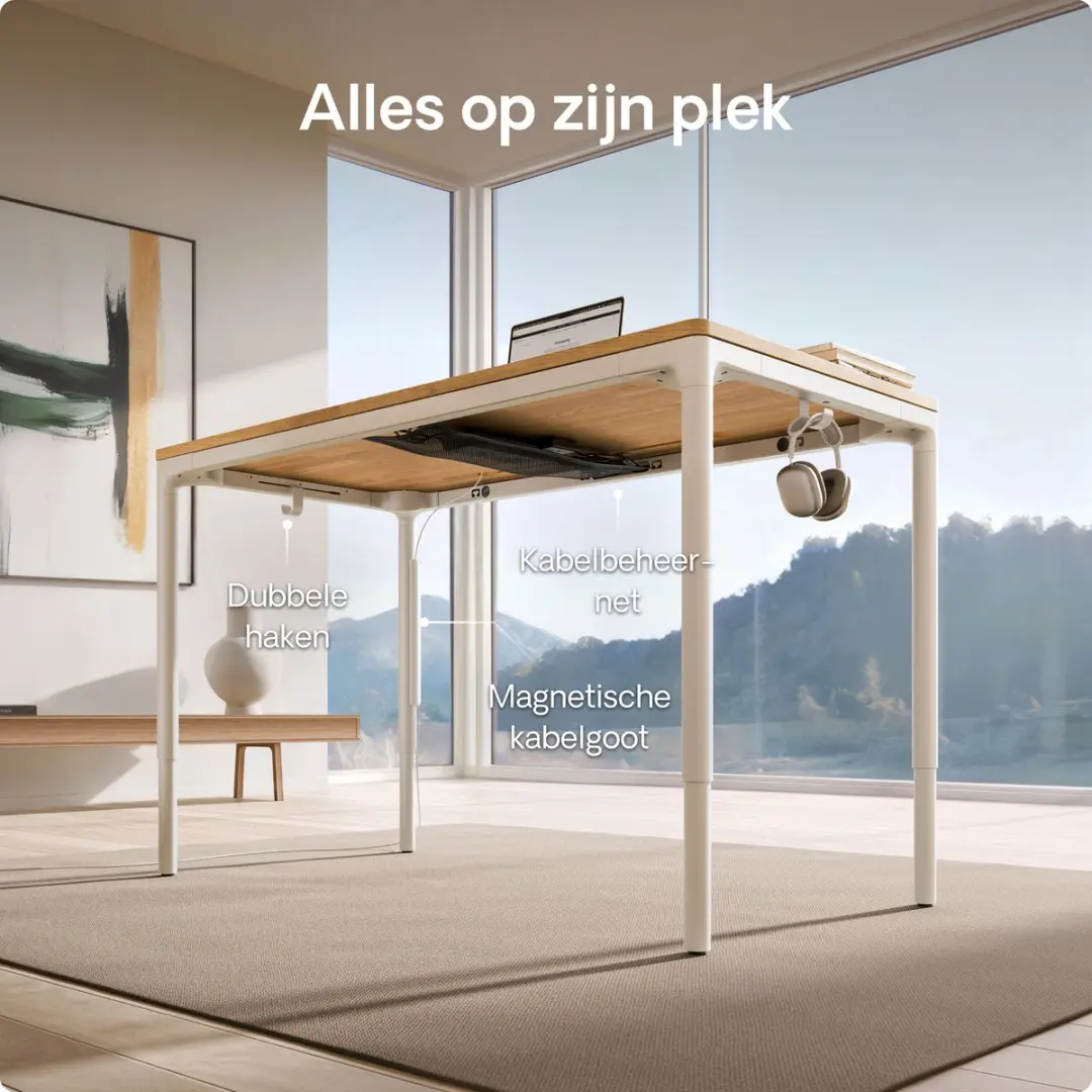 Desktronic HomeMax Zit-sta Bureau 160x80cm - Massief Eiken/Wit