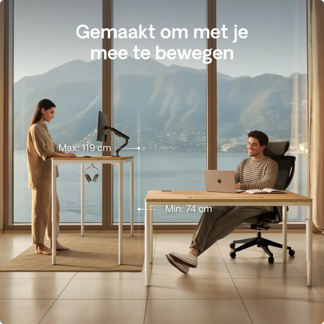 Desktronic HomeMax Zit-sta Bureau 160x80cm - Massief Eiken/Wit