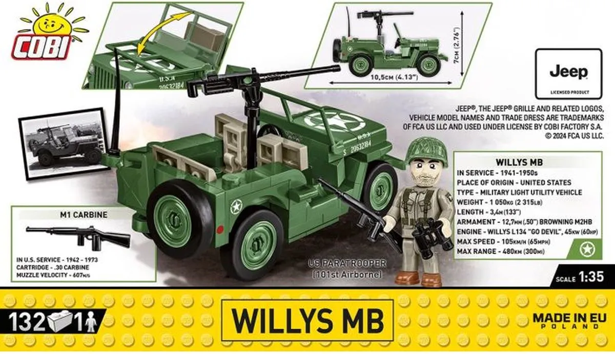 Cobi Willys MB & M2 Geweer COBI-2296 - 132 Onderdelen