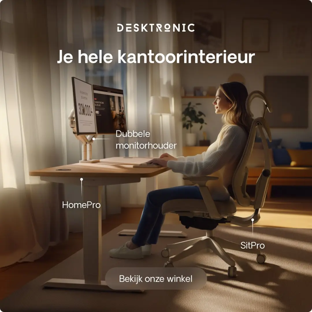 Desktronic HomePro Zit-sta Bureau 180x80cm - Wit/Eiken