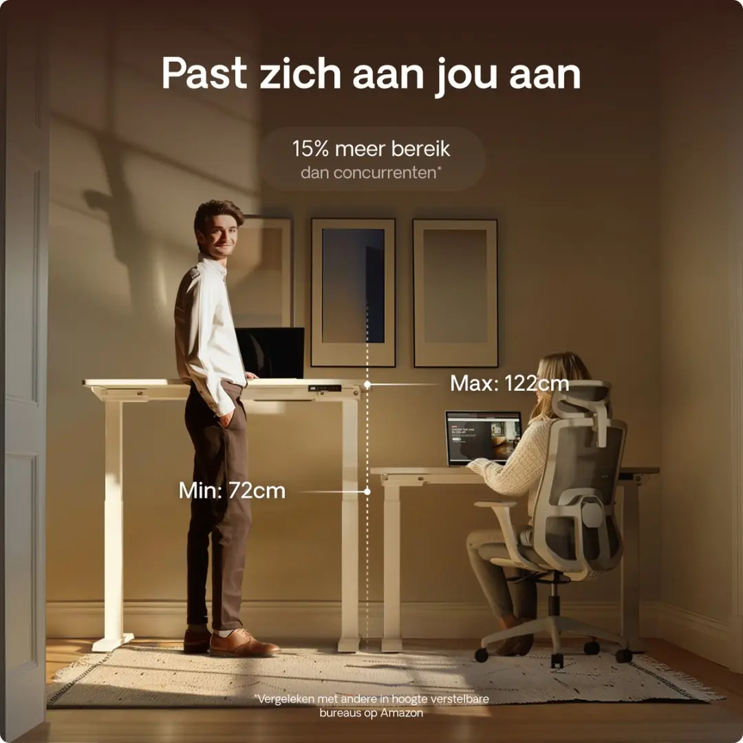 Desktronic HomeOne Zit-sta Bureau 140x70cm - Wit - 72-119cm