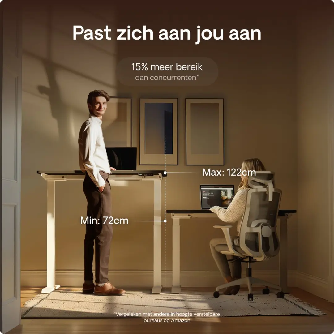 Desktronic HomeOne Zit-sta Bureau 140x70cm - Wit/Zwart