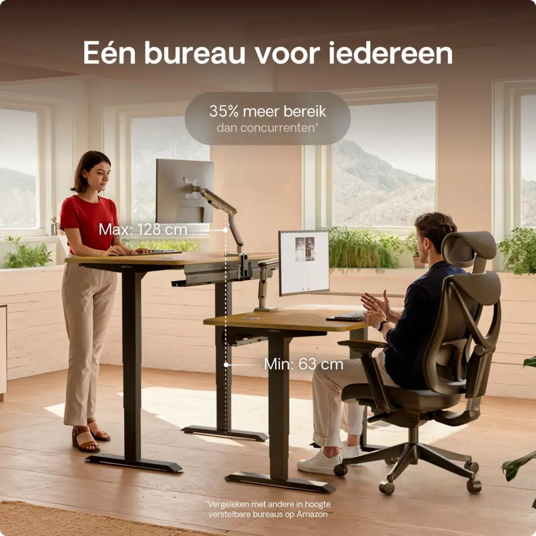 Desktronic HomePro Zit-sta Bureau 160x80cm - Massief Eiken/Zwart