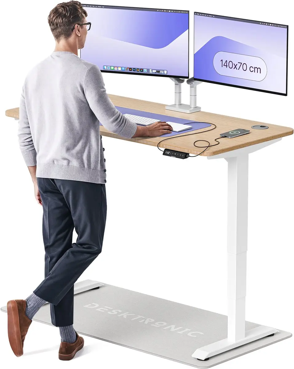 Desktronic HomePro Zit-sta Bureau 140x70cm Bamboo/Wit