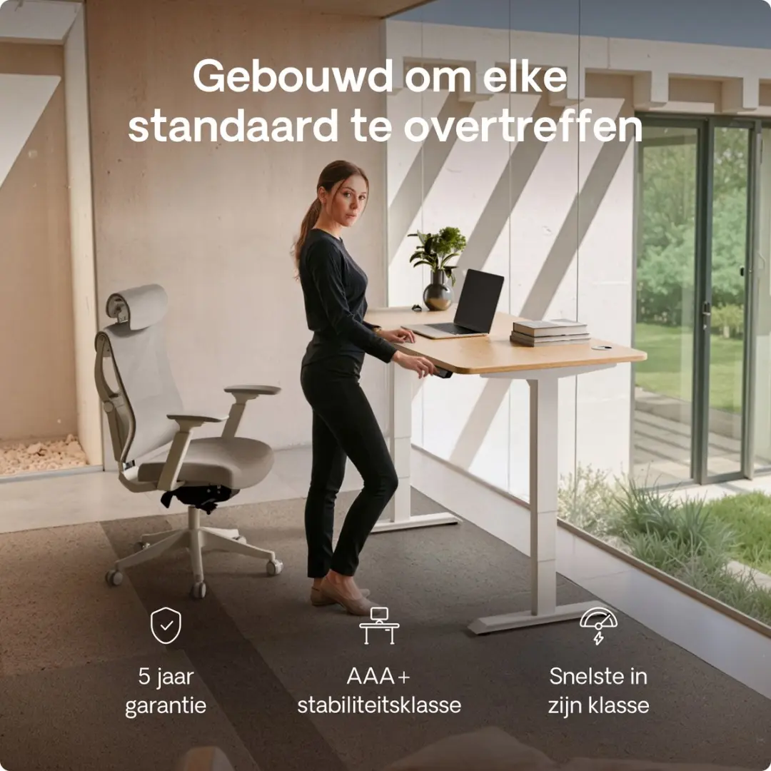 Desktronic HomePro Zit-sta Bureau 140x70cm Bamboo/Wit - 62-126cm