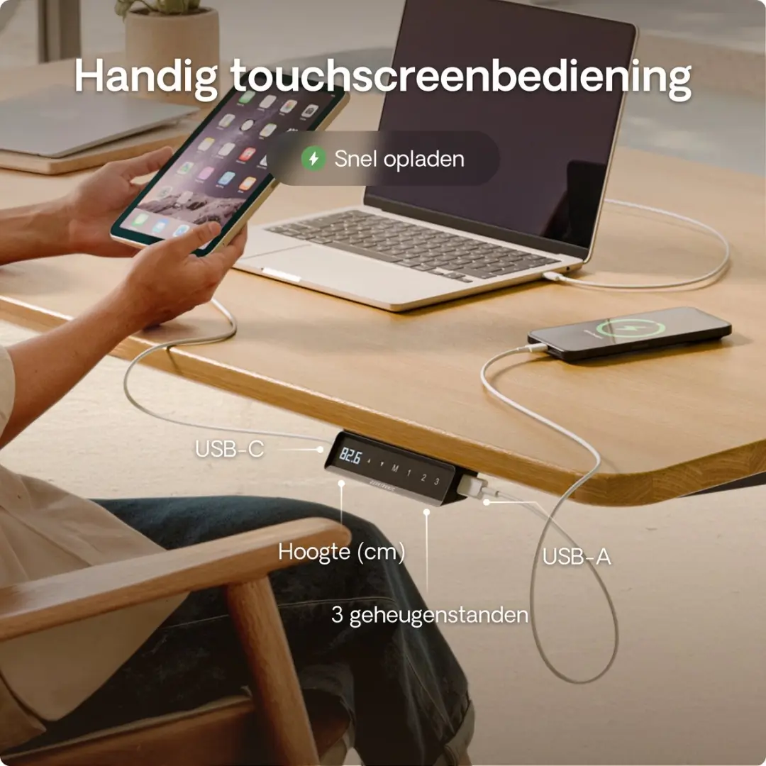 Desktronic HomePro Zit-sta Bureau 180x80cm - Massief Eiken/Zwart