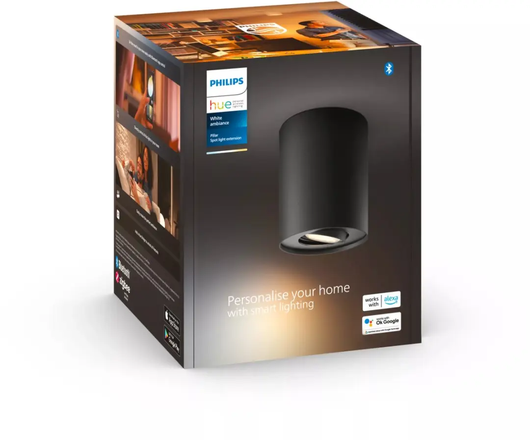 Philips Hue Pillar Opbouwspot - 1-spot - Zwart