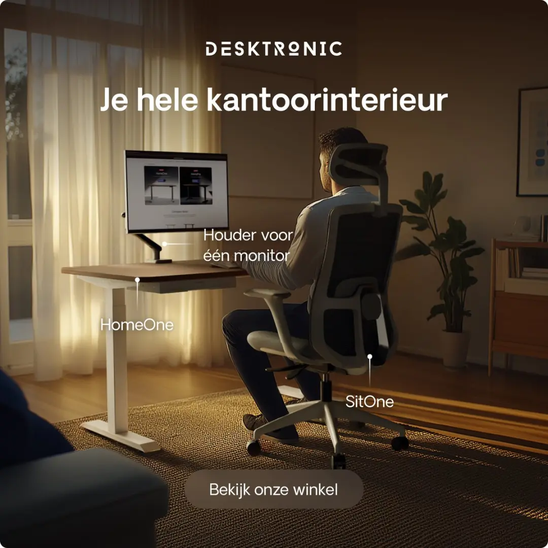 Desktronic HomeOne Zit-sta Bureau 160x80cm - Wit/Notenhout