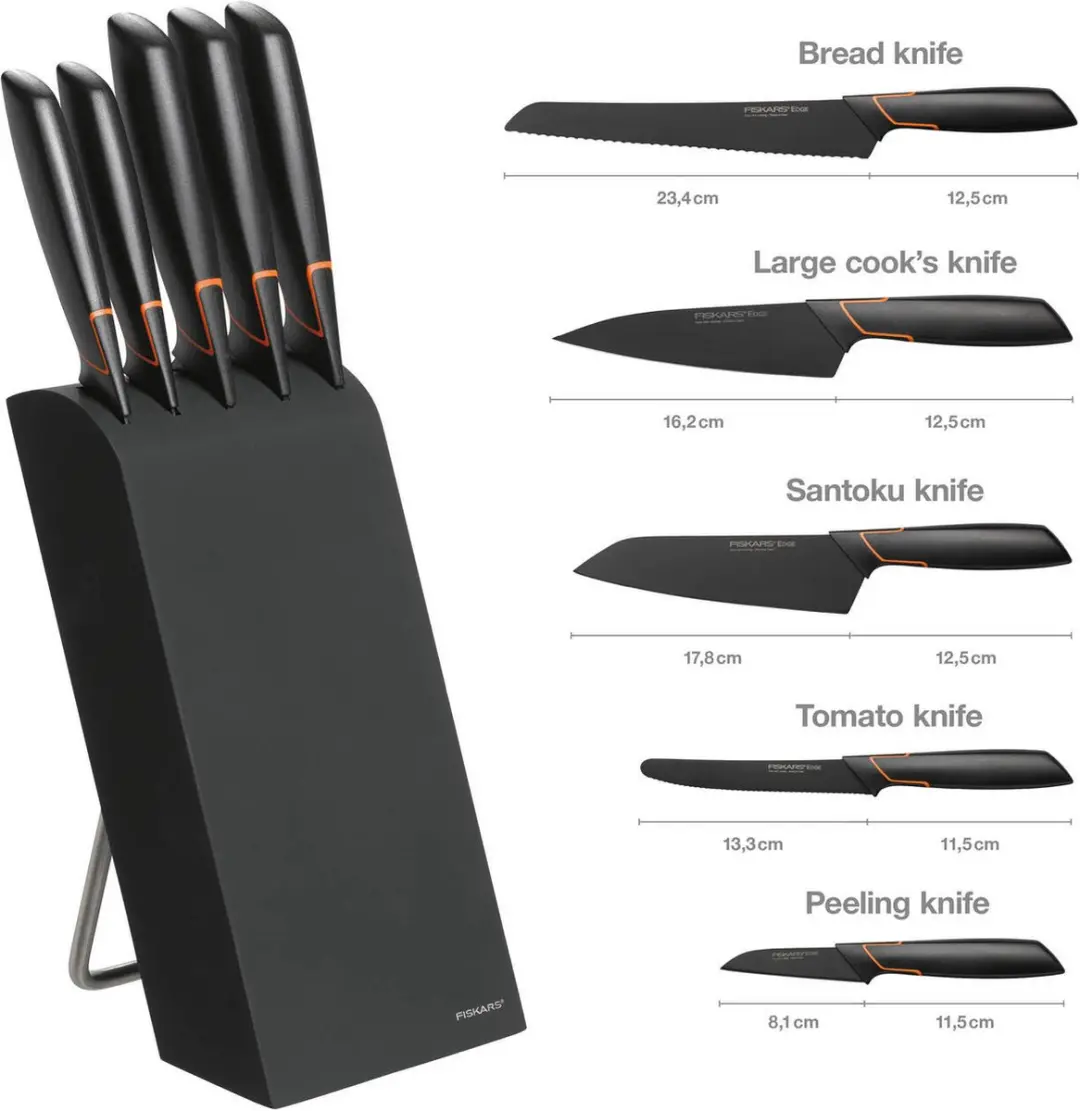 Fiskars Edge Messenset 5-delig - Messenblok Zwart/Oranje