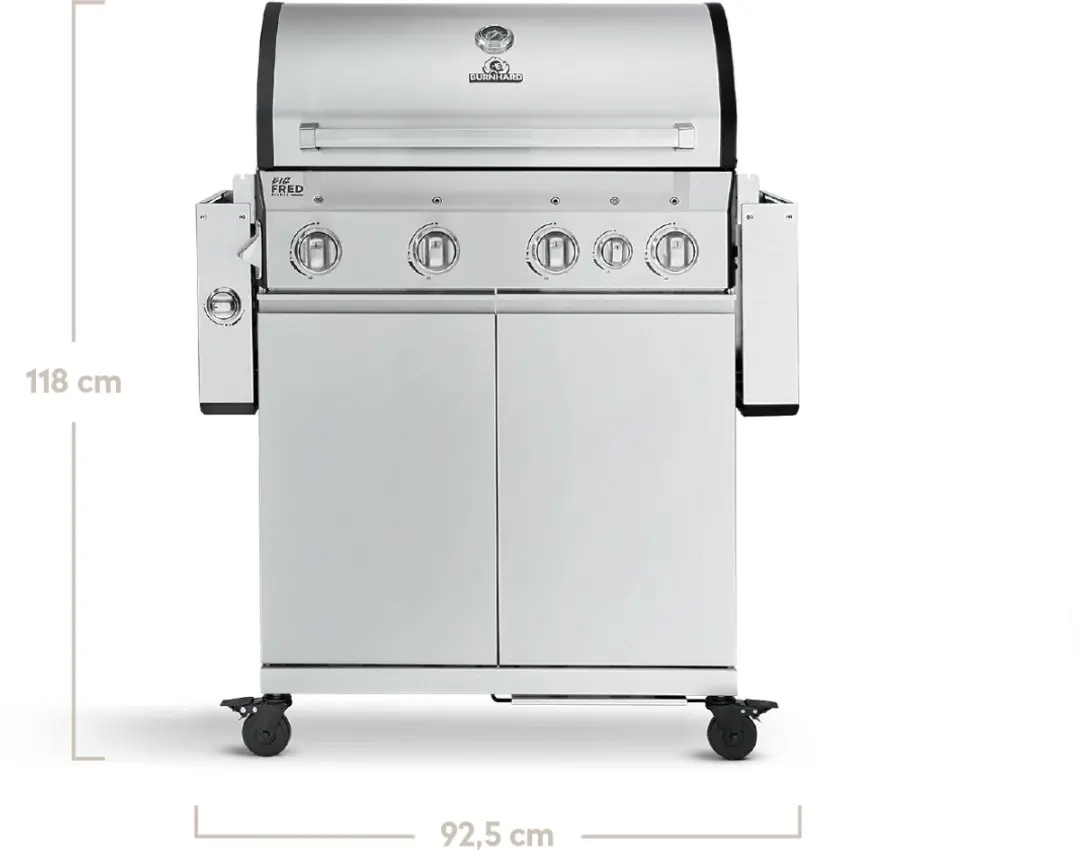Burnhard Big FRED Deluxe Series 3 Gasbarbecue 4 Branders - 72cm - Zilver