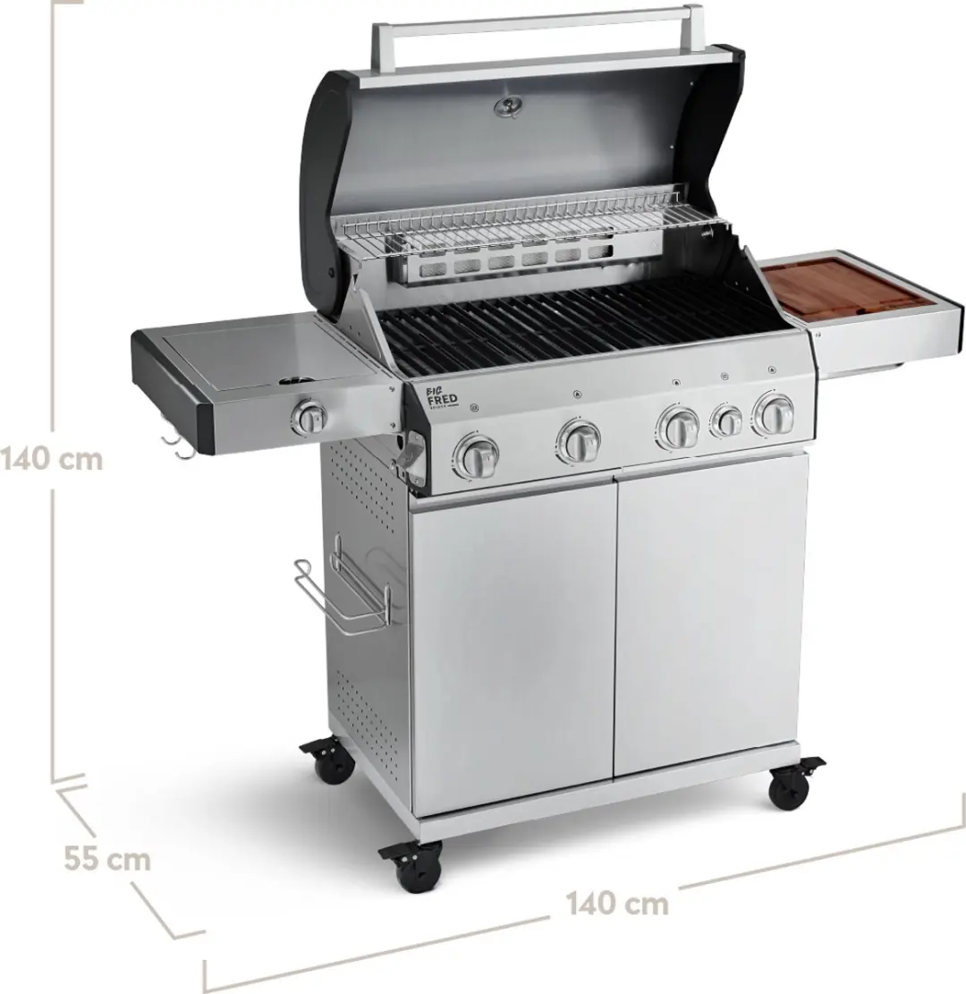Burnhard Big FRED Deluxe Series 3 Gasbarbecue 4 Branders - 72cm - Zilver