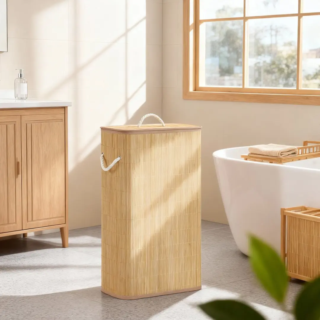 Songmics Wasmand met Deksel Bamboe - 60L