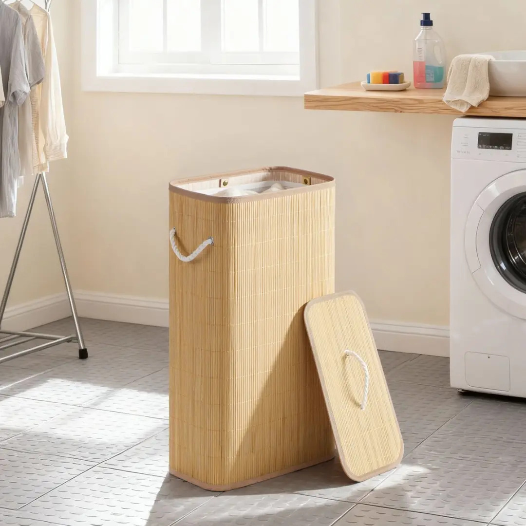 Songmics Wasmand met Deksel Bamboe - 60L