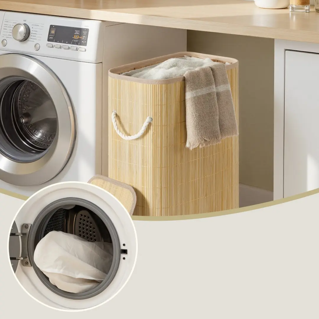 Songmics Wasmand met Deksel Bamboe - 60L