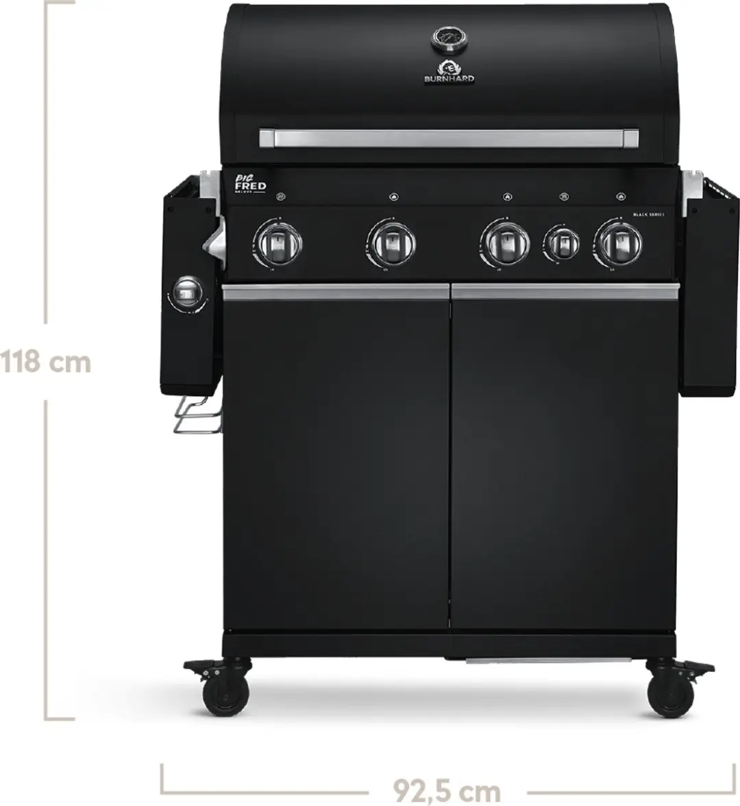 Burnhard Big FRED Black Series 3 Gasbarbecue 4 Branders - 72cm - Zwart