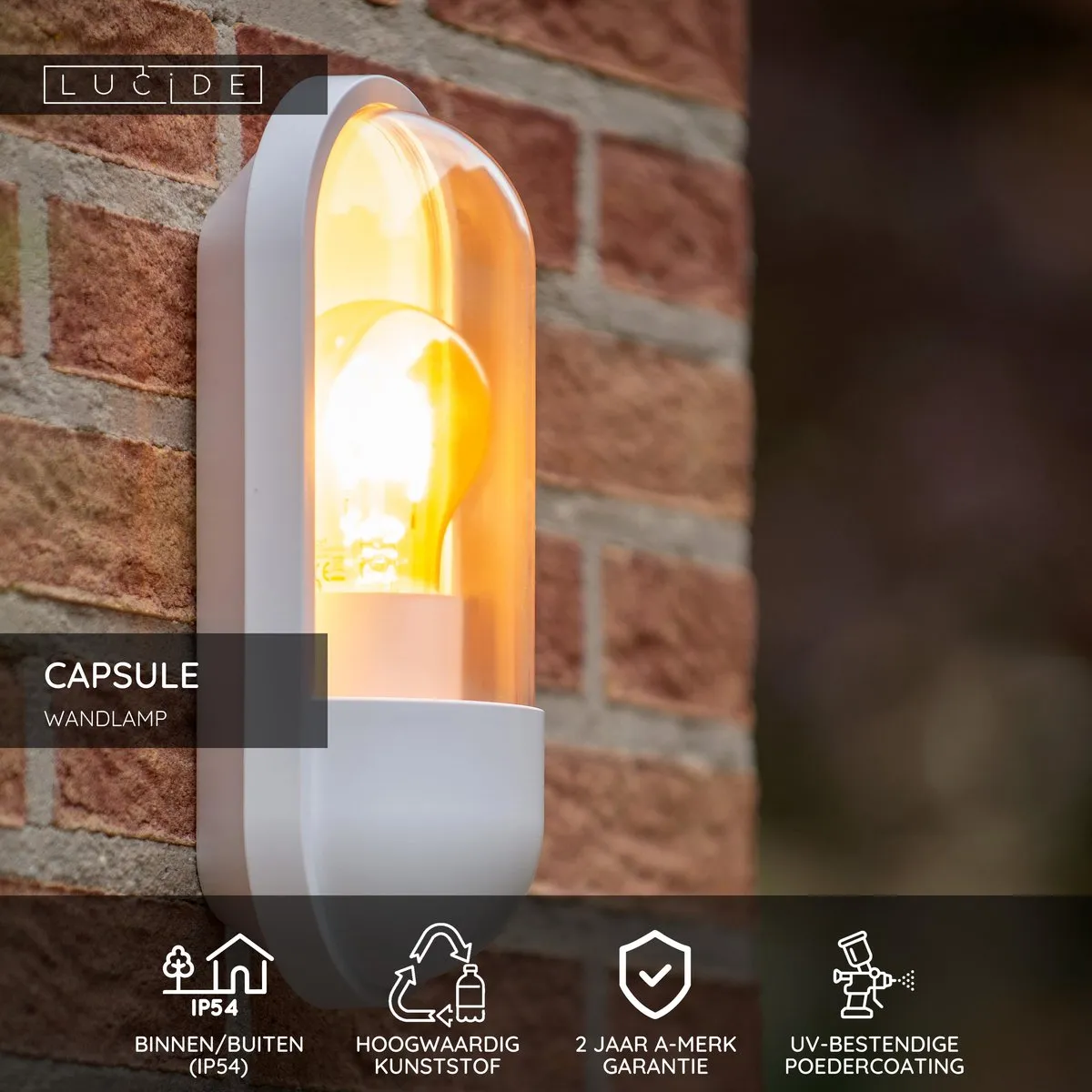 Lucide Capsule Wandlamp E27 IP54 - Wit