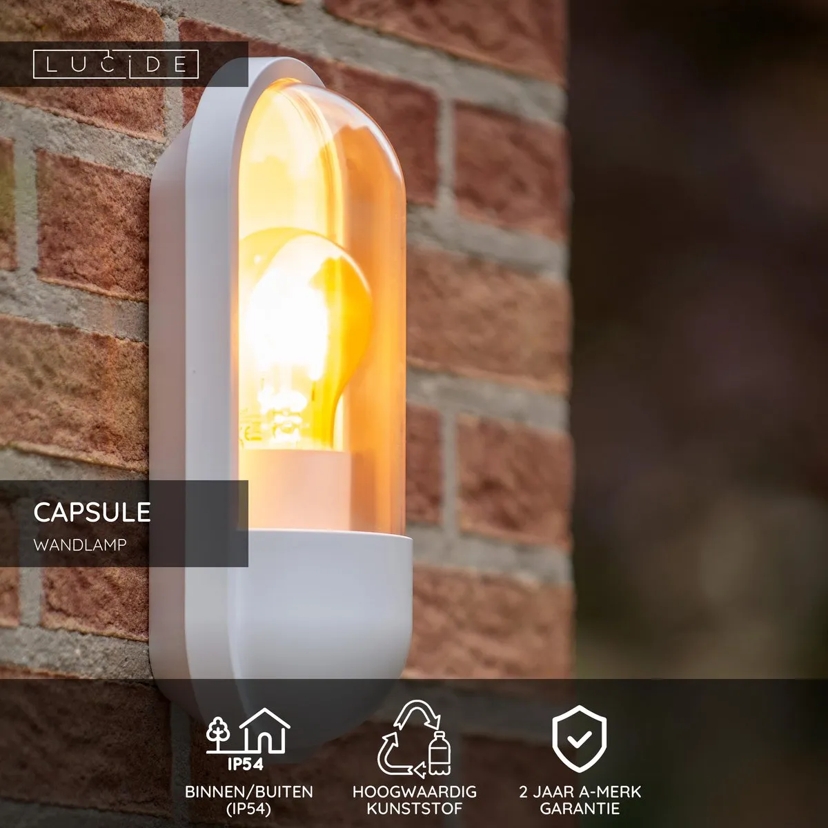 Lucide Capsule Wandlamp E27 IP54 - Wit