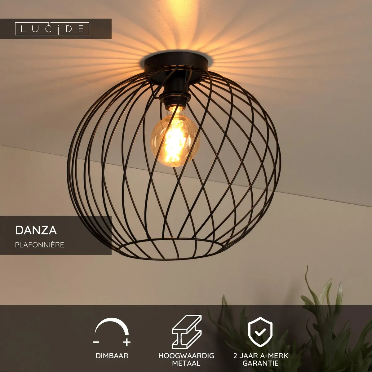 Lucide Danza Plafondlamp Ø40cm - 1xE27 - Zwart