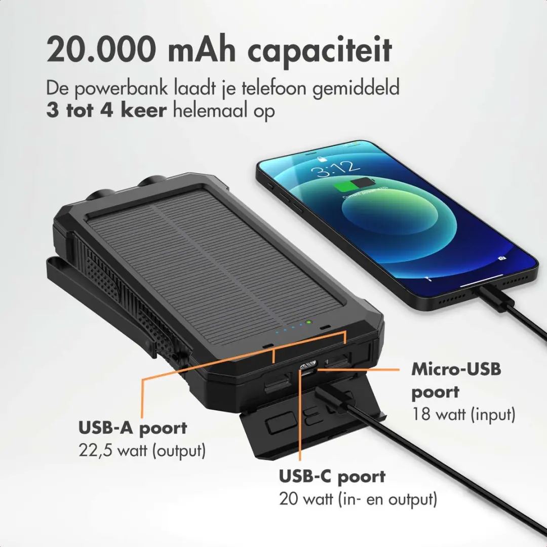 Imoshion SH00084422 Solar Powerbank 20.000mAh - Zwart