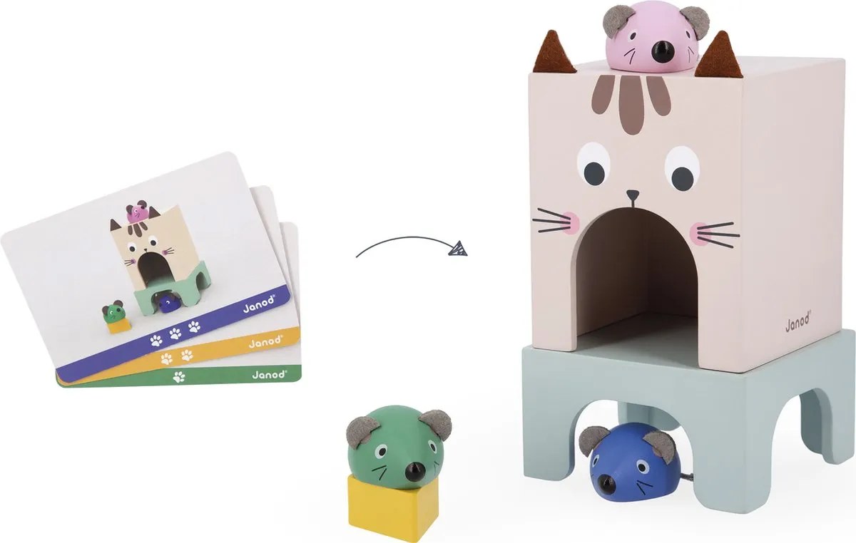 Janod 5078 Educatief Kat-en-Muisspel - Ruimtelijk Inzicht - Multi Color
