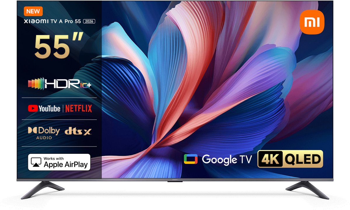 Xiaomi TV A Pro 2026 55 inch (139,7 cm) - QLED - Smart TV met Google TV - Google Assistant spraakbediening - Dolby Audio & DTS:X - HDMI 2.1 - CI+ slot - Google Cast