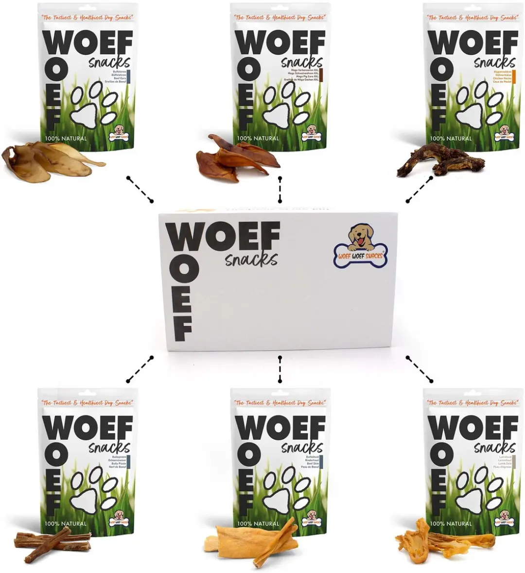 Woef Woef Snacks Kauwsnacks Grote Honden 1kg - 6 Stuks