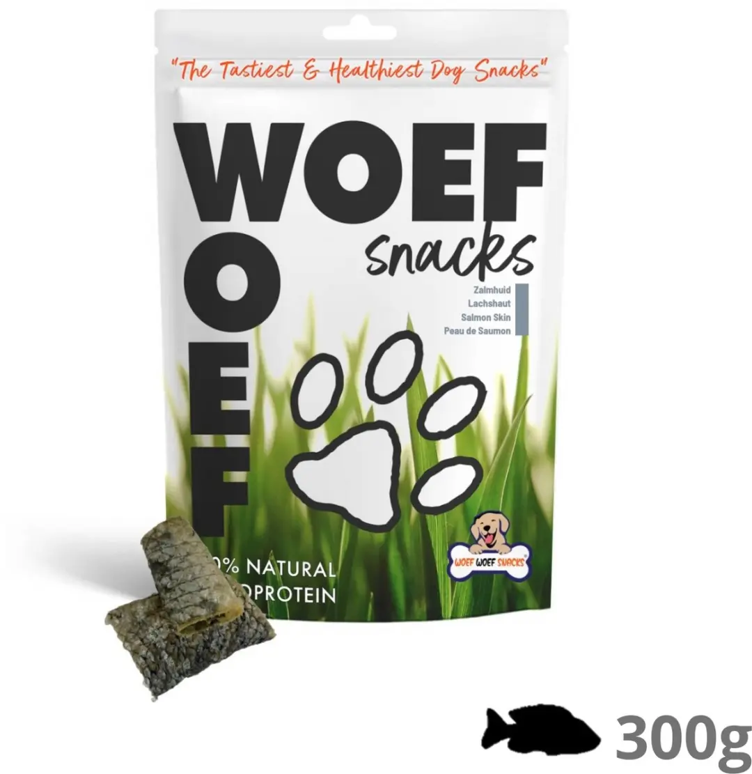 Woef Woef Snacks Zalmhuid Hondensnacks 0.30kg