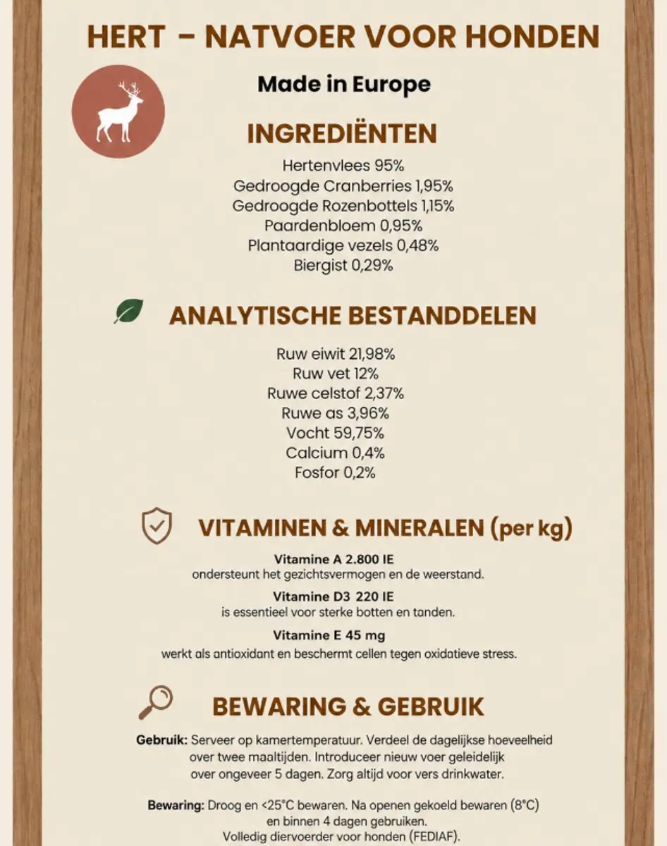 Woef Woef Adult Natvoer Hond Hert - 6x400g Hypoallergeen
