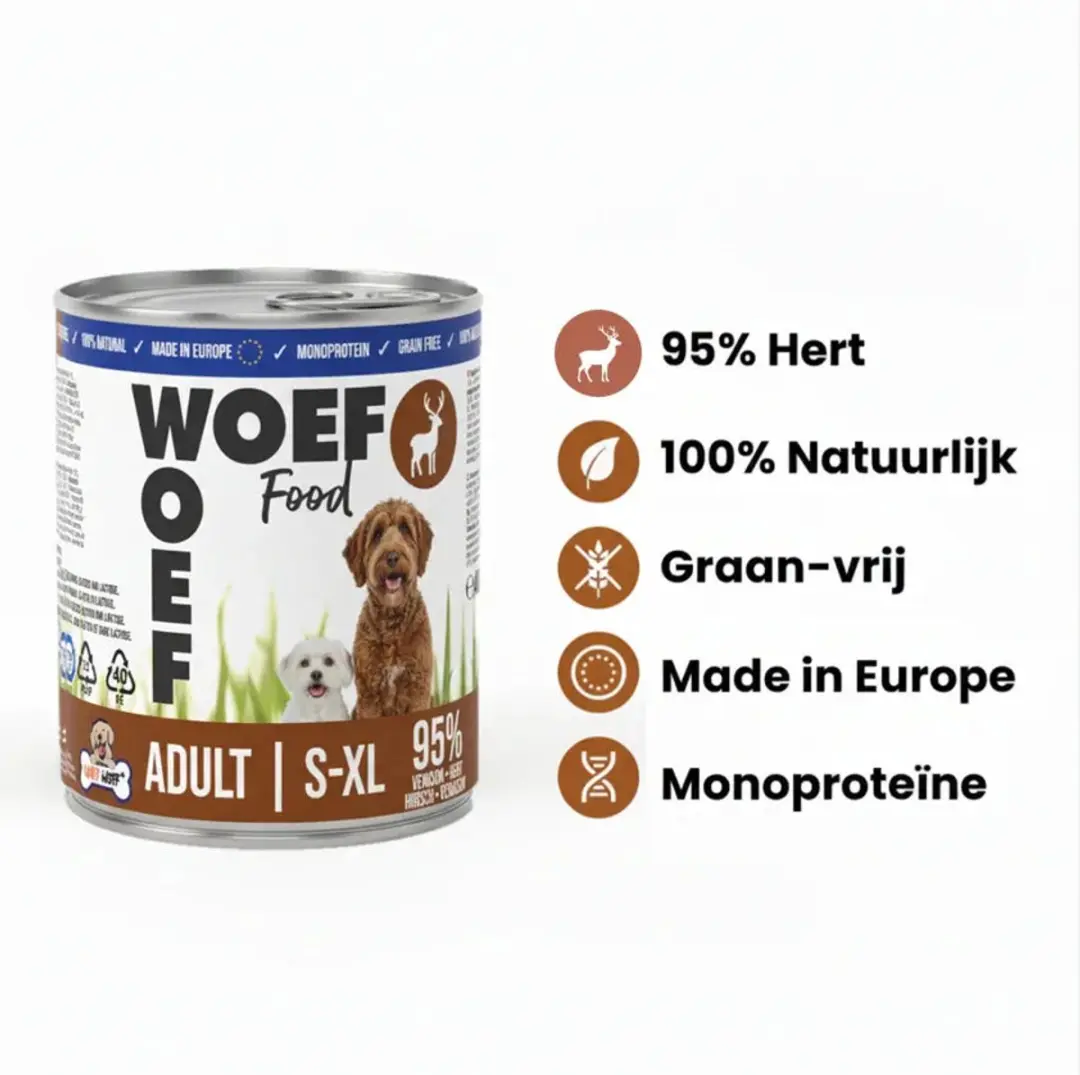 Woef Woef Adult Natvoer Hond Hert - 6x400g Hypoallergeen
