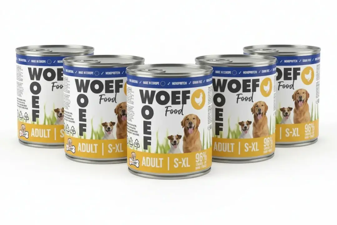 Woef Woef Adult Natvoer Hond Kip - 12x200g - Hypoallergeen Graanvrij