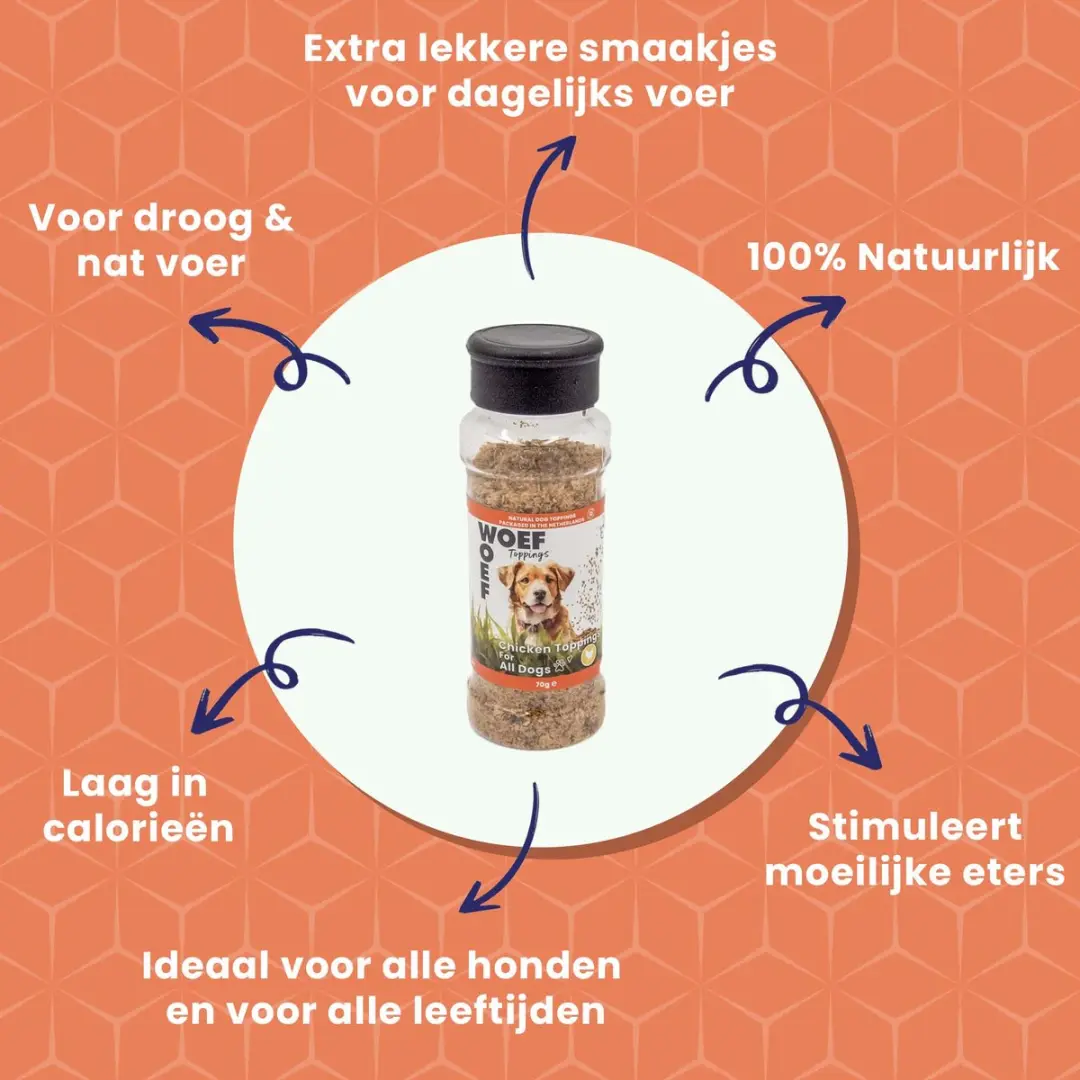 Woef Woef Snacks Kip Toppings Hondenvoer - 6 Stuks 0,42kg