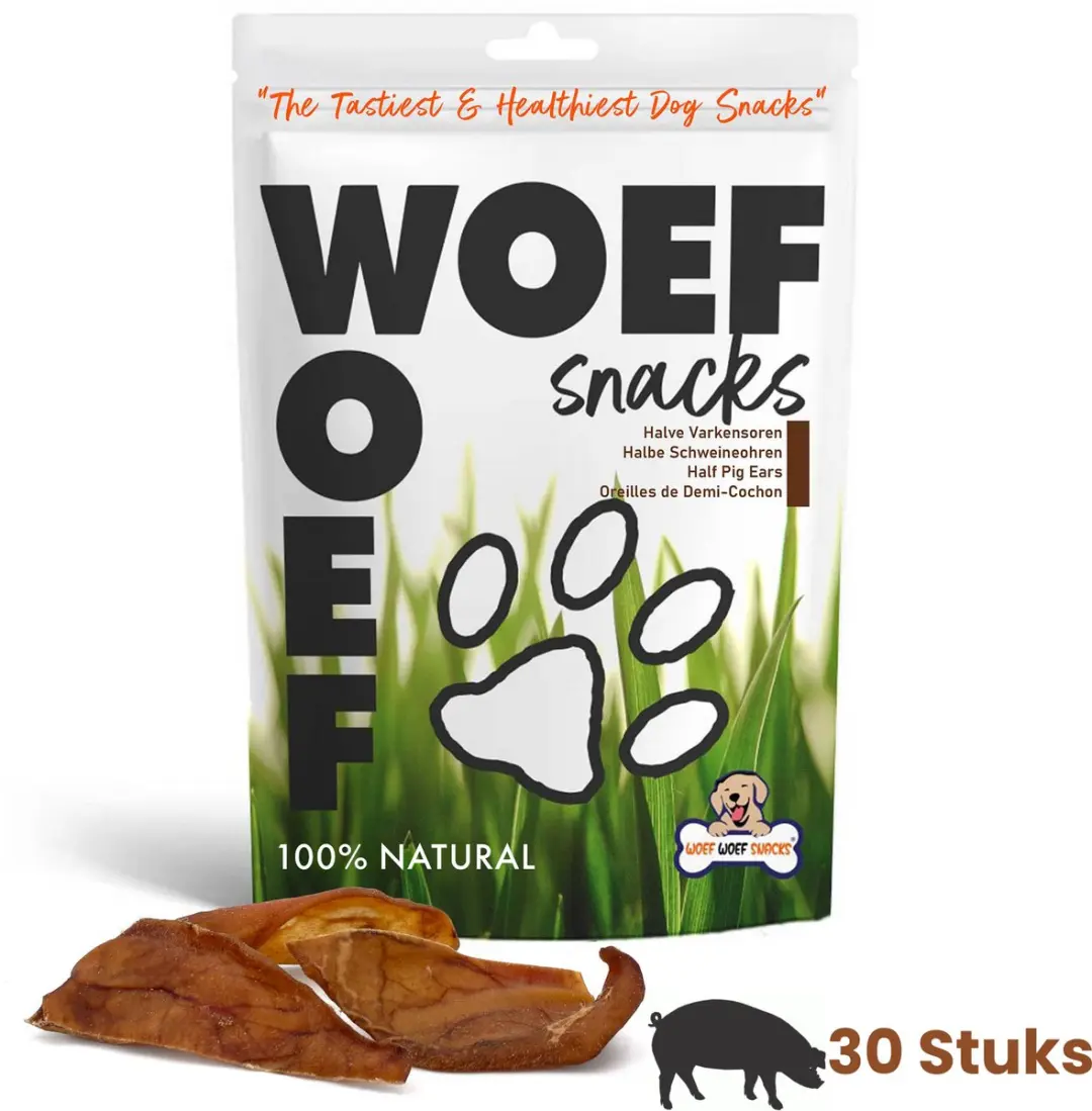 Woef Woef Snacks Halve Varkensoren Hondensnacks 30 Stuks