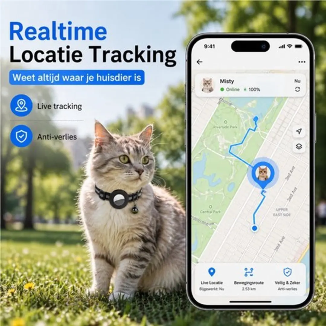Dierboetiek Kattenhalsband Android Tag - Tracker - Zwart