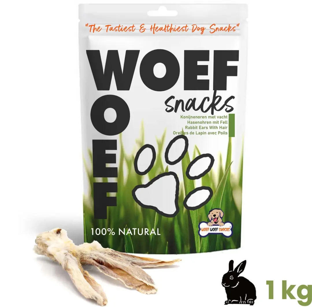 Woef Woef Snacks Konijnenoren Kauwsnacks 1.00KG