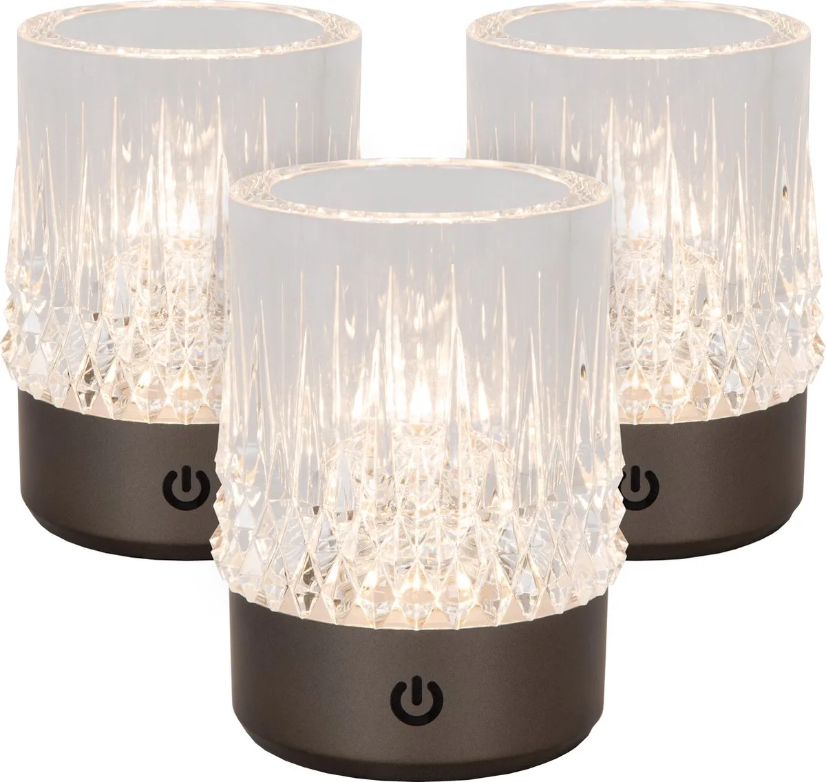 Lucide Lily Oplaadbare Tafellamp - 3 Stuks - Zwart chroom