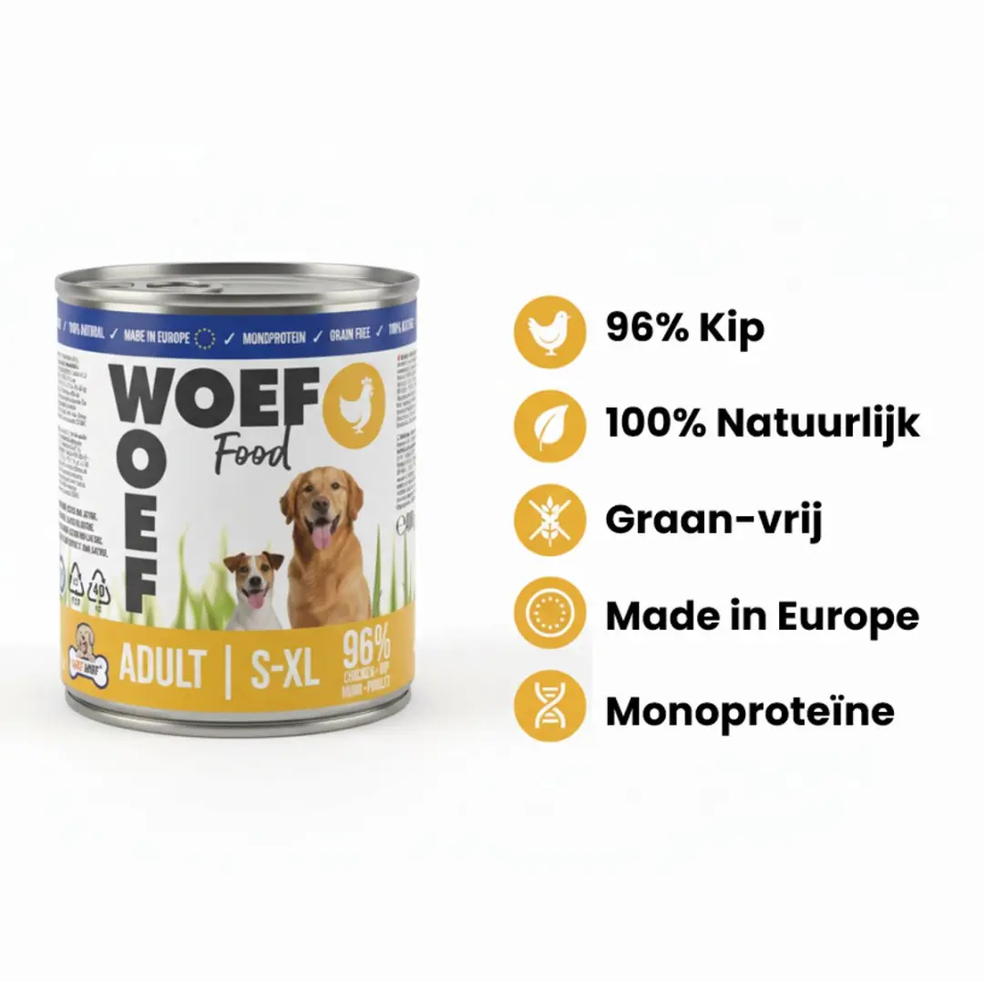 Woef Woef Adult Natvoer Hond Kip - 6x200g