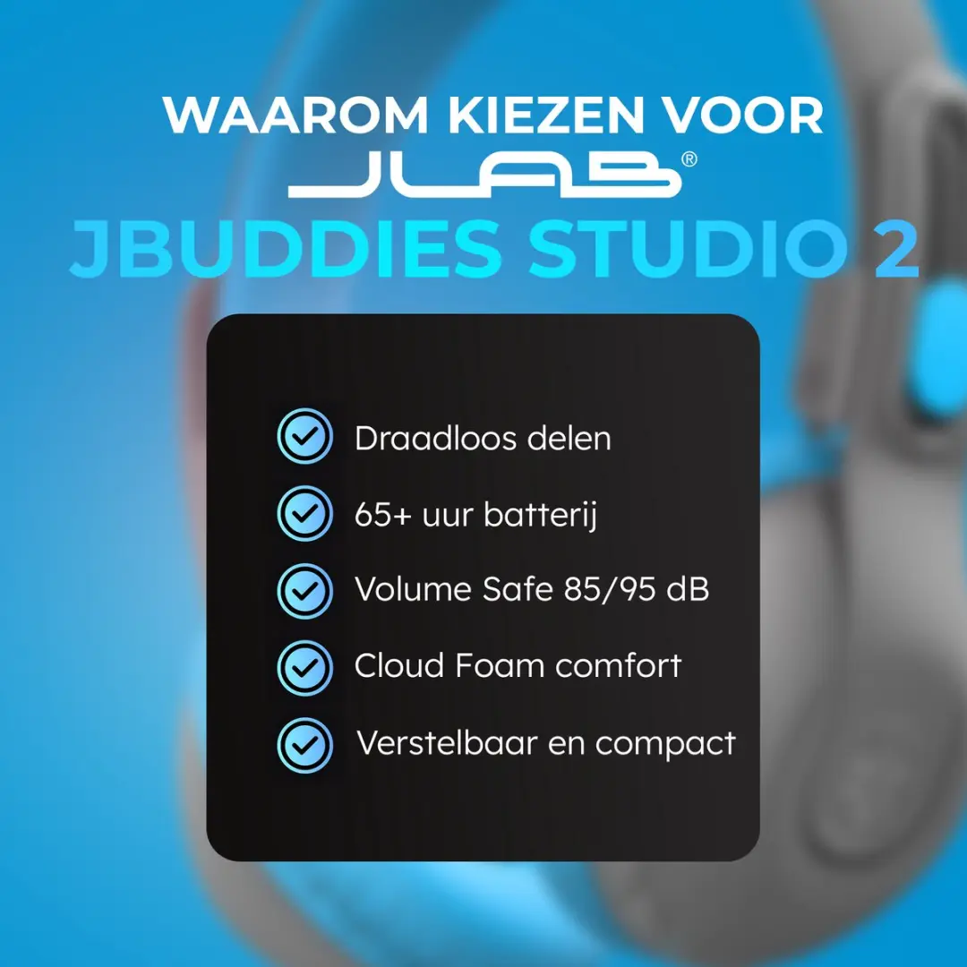 JLab JBuddies Studio 2 HBKSTU2RGRYBLU122 Kinderhoofdtelefoon - Blauw