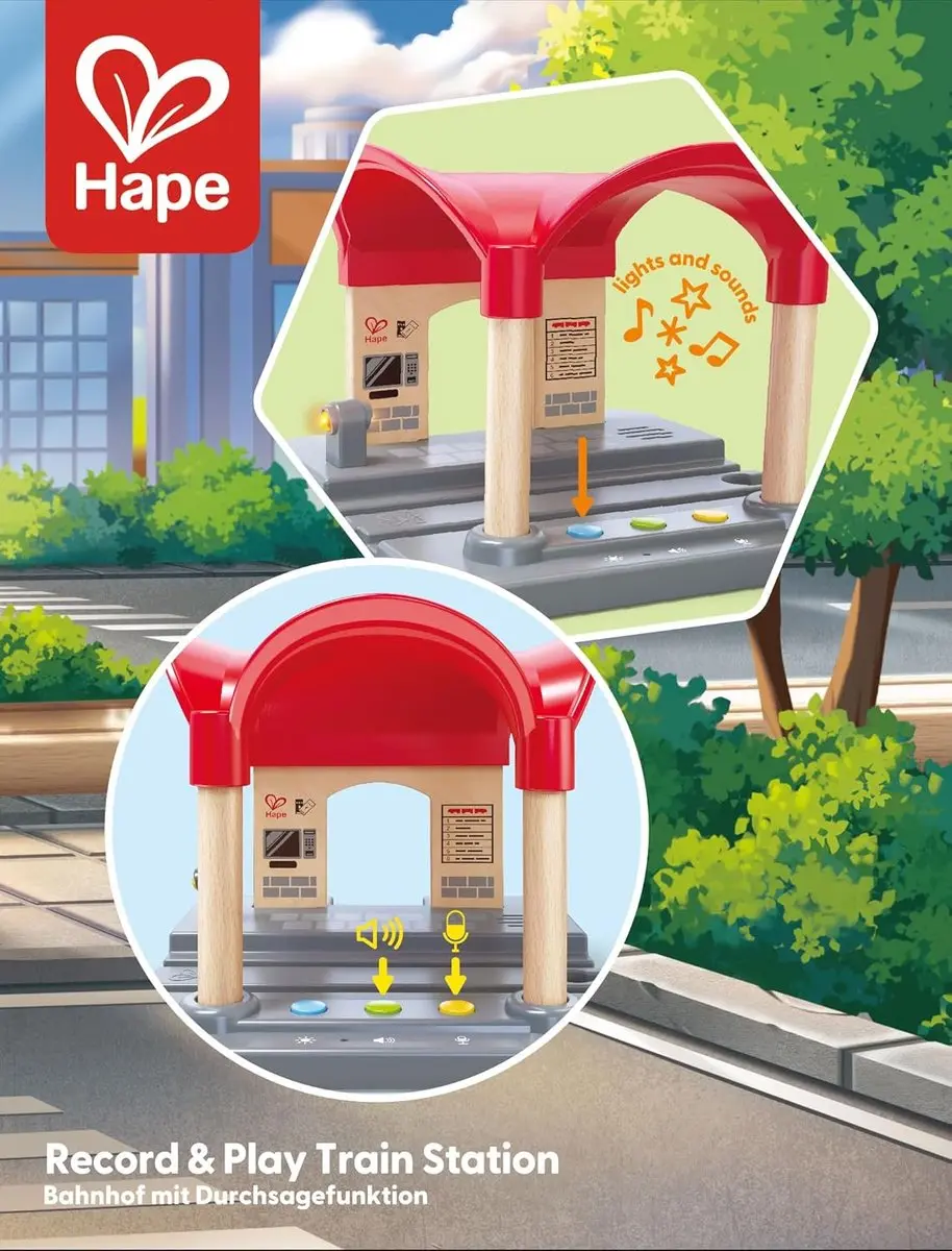 Hape Record & Play Treinstation E3884 - Meerkleurig